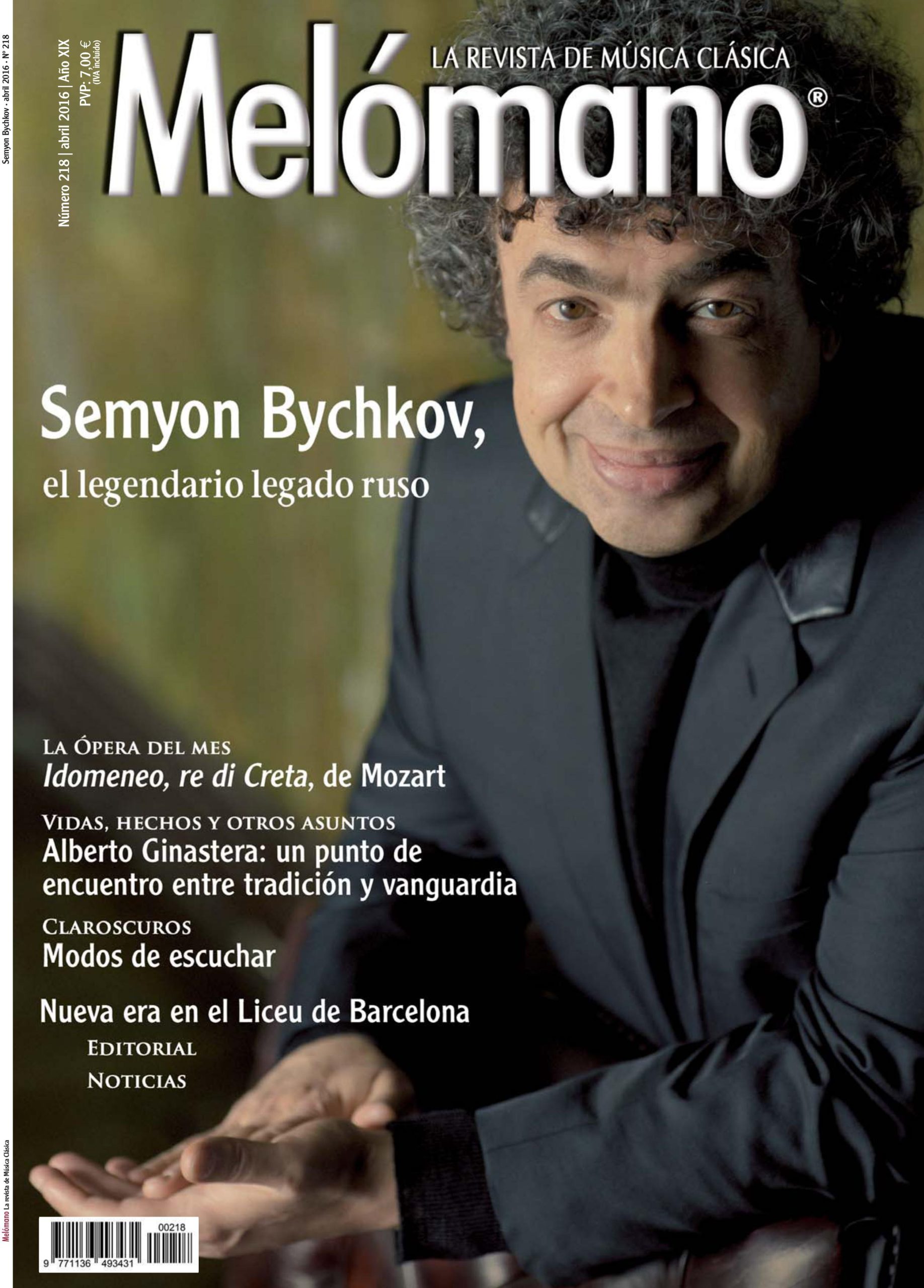 Portada del número 218 de Melómano correspondiente al mes de abril.